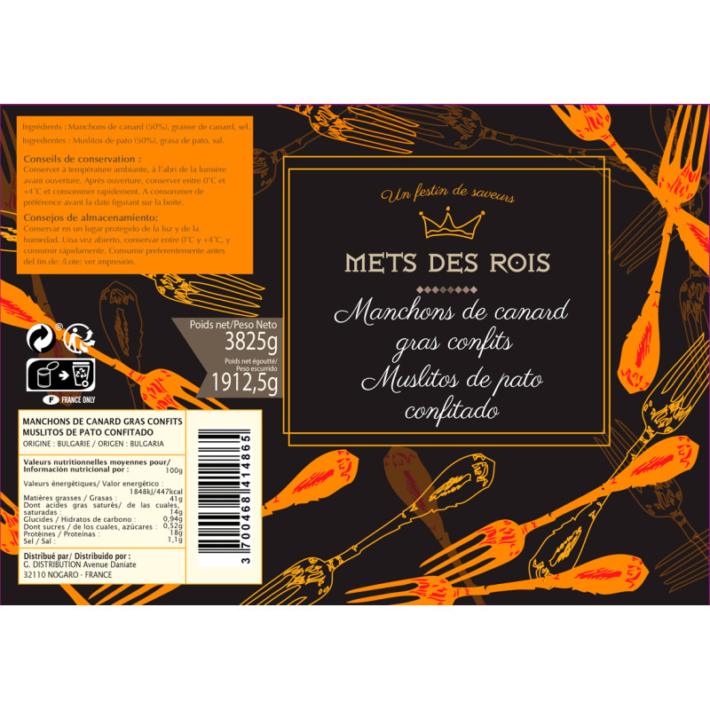 CODILLOS DE PATO EN CONFIT LATA 3,825kg (20-25 piezas)